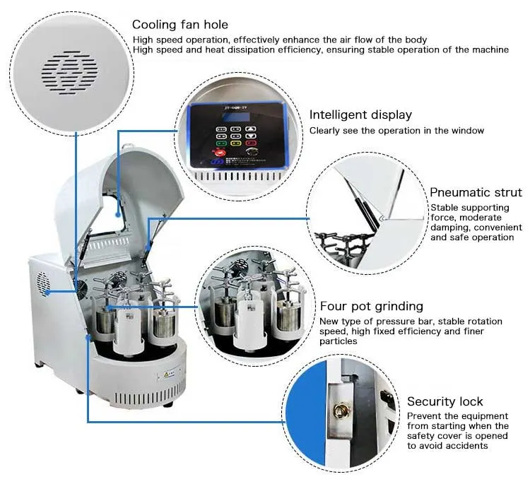 Low Noise Small Laboratory Planetary Ball Mill for Mixing, Fine Grinding, Small Sample Preparation, Small Batch Production of High-Tech Materials
